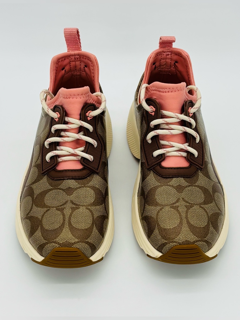 Coach C270 Tech Runner Sneakers Womens 7B Signature Monogram Pink Chunky Shoes - Picture 2 of 16